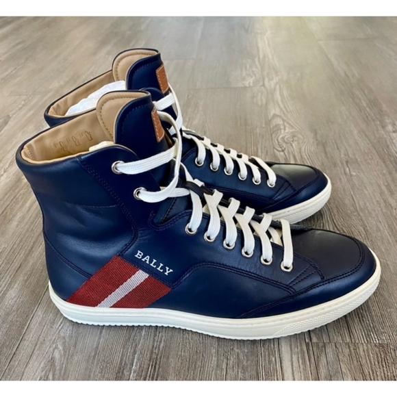 Bally | Oldani Men's Navy High-Top Leather Sneakers - Picture 6 of 10